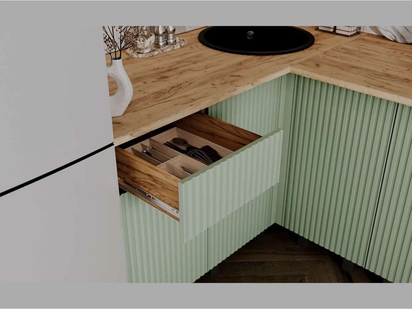 Угловая кухня Оливия NEW 1,4х2,4м, Крафт золотой/Олива софт арт. 1342583