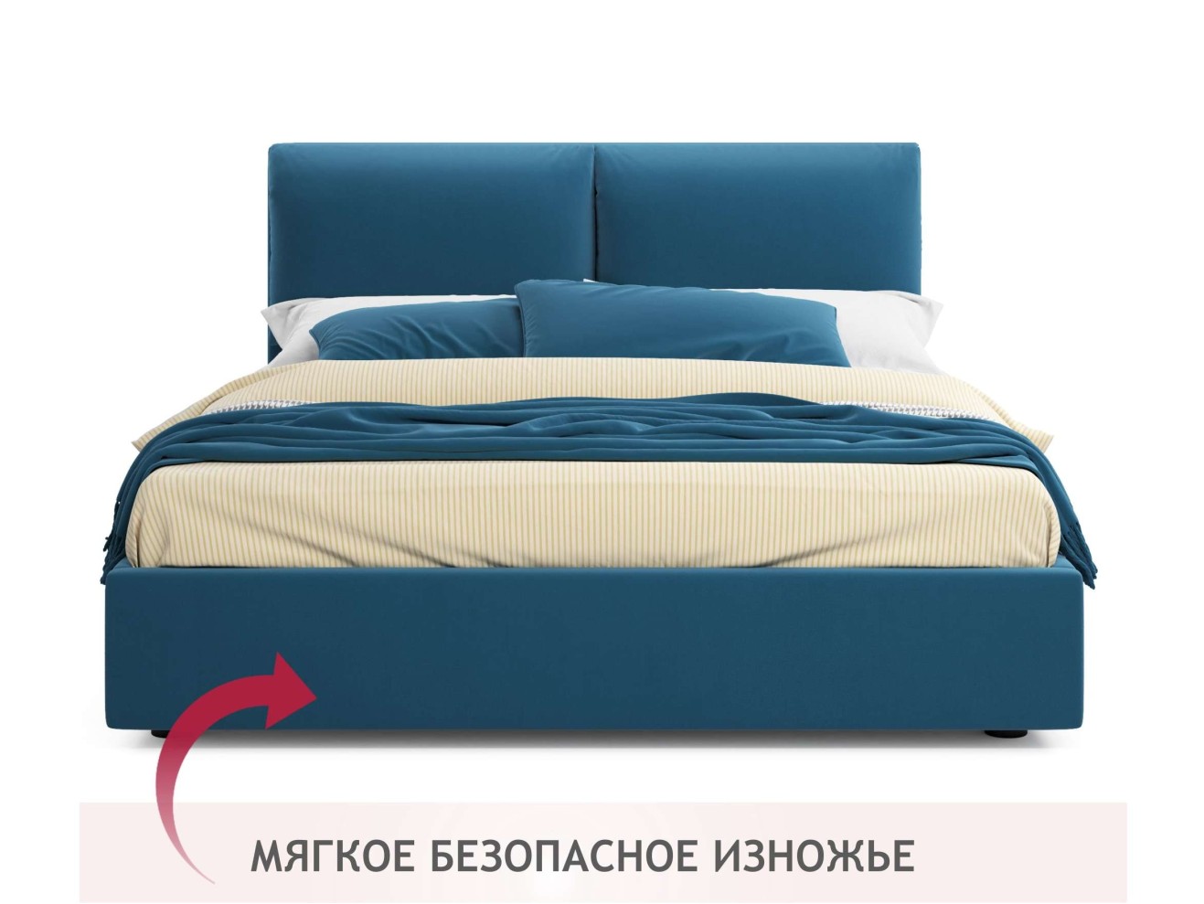 Мягкая кровать Vita 1600 синяя с подъемным механизмом