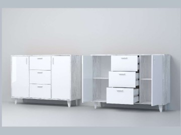 Эго Комод К-2 НГ (Глянец Белый/Бетон Светлый)