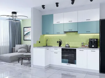 Кухонный гарнитур угловой Флэт-04, ЛДСП, 100×250 см, Серо-зеленый/Белый