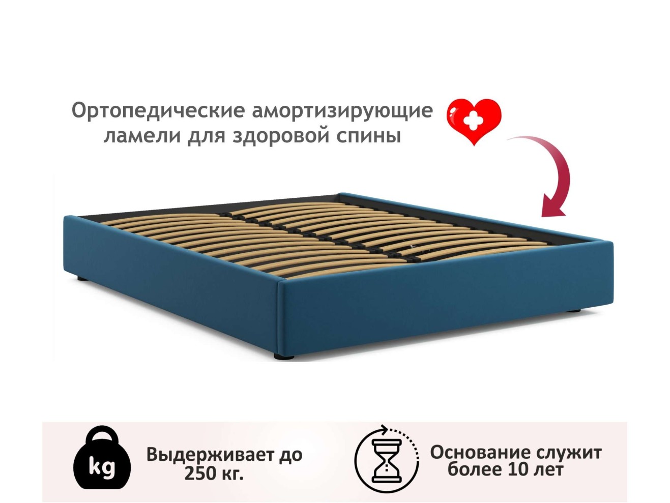 Мягкая кровать-софа без изголовья Base 1600 синяя с подъемным механизмом