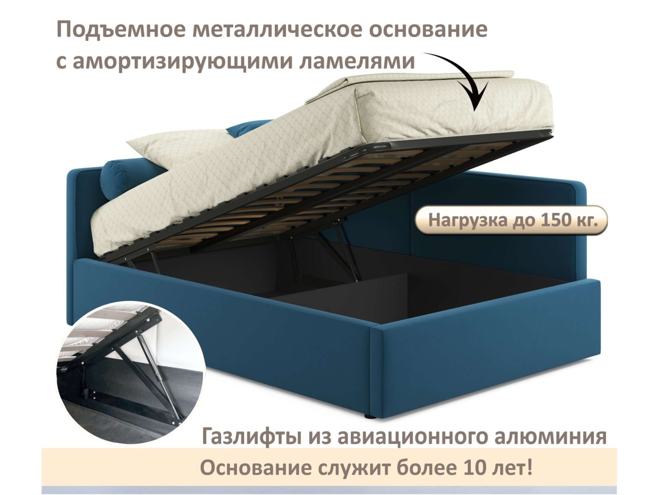 Мягкая кровать-тахта Kapri 1200 синяя c подъемным механизмом