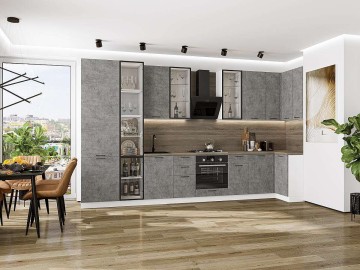 Кухонный гарнитур угловой Флэт-05, ЛДСП, 400×100 см, Камень