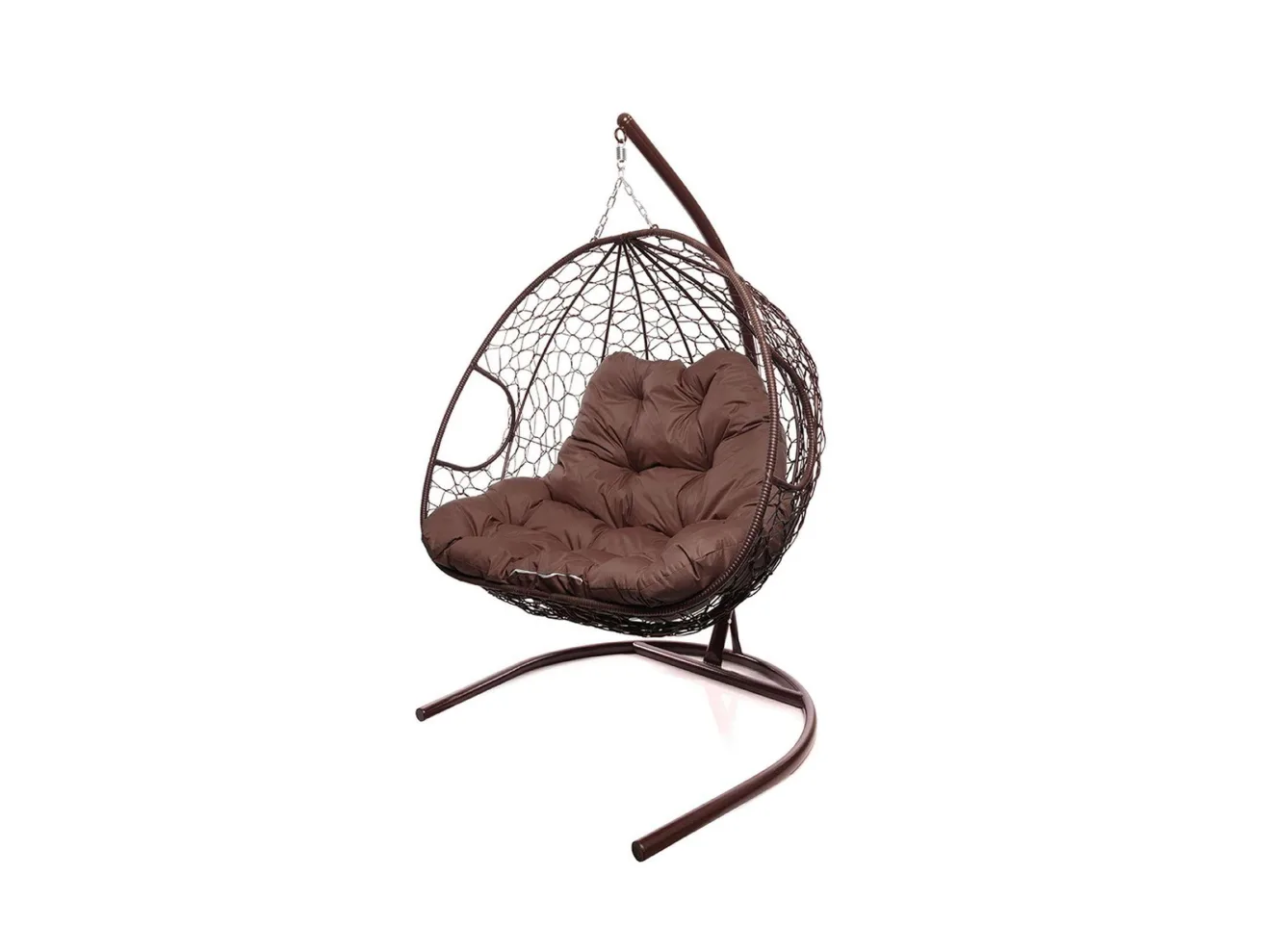 Подвесное кресло ДЛЯ ДВОИХ с ротангом коричневое, коричневая подушка арт. 1247341