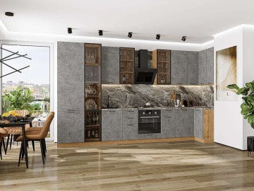 Кухонный гарнитур угловой Флэт-05, ЛДСП, 400×100 см, Камень