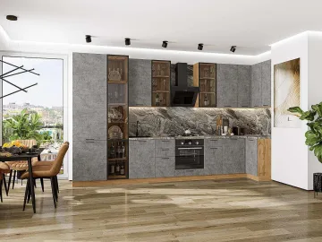 Кухонный гарнитур угловой Флэт-05, ЛДСП, 400×100 см, Камень