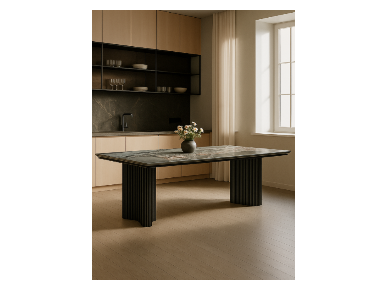 Мален 240x110 mineral stone baldoser / черный Керамический стол