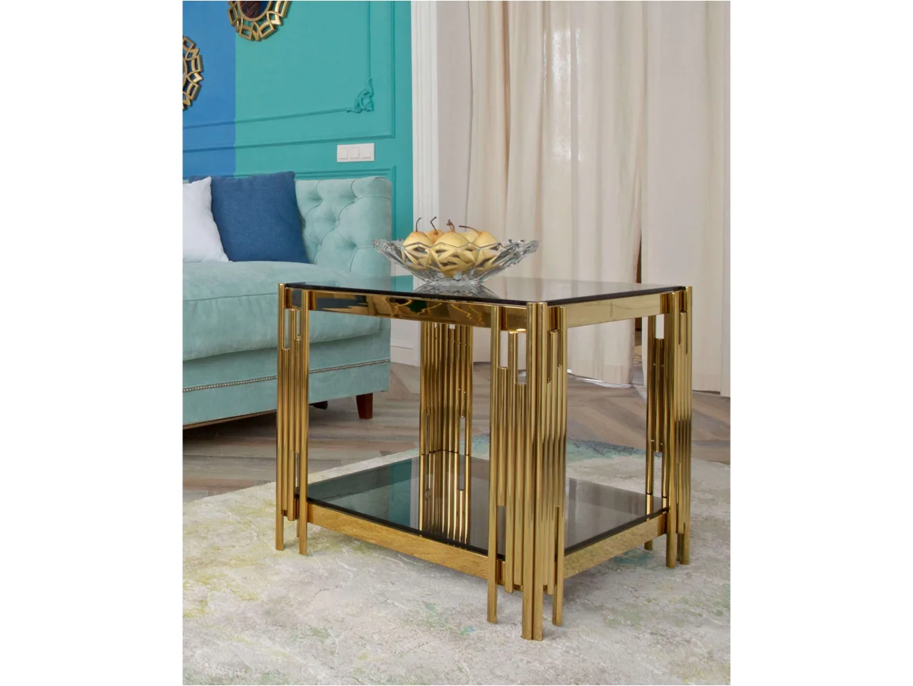 Журнальный столик Stool Group ГЭТСБИ 55х55 Стекло smoke/Сталь золото арт. 1598831