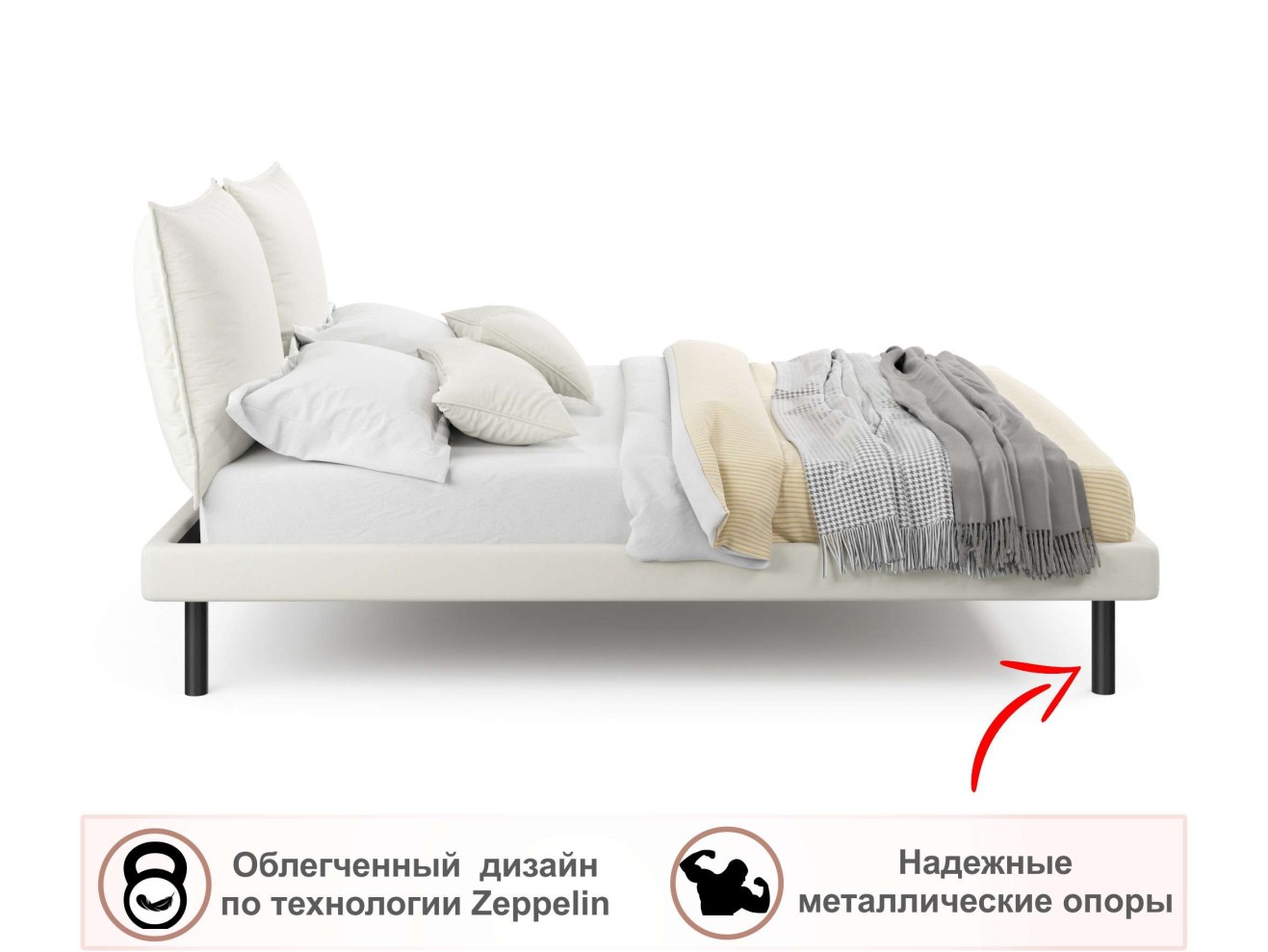 Мягкая кровать Fly 1600 беж с ортопедическим основанием
