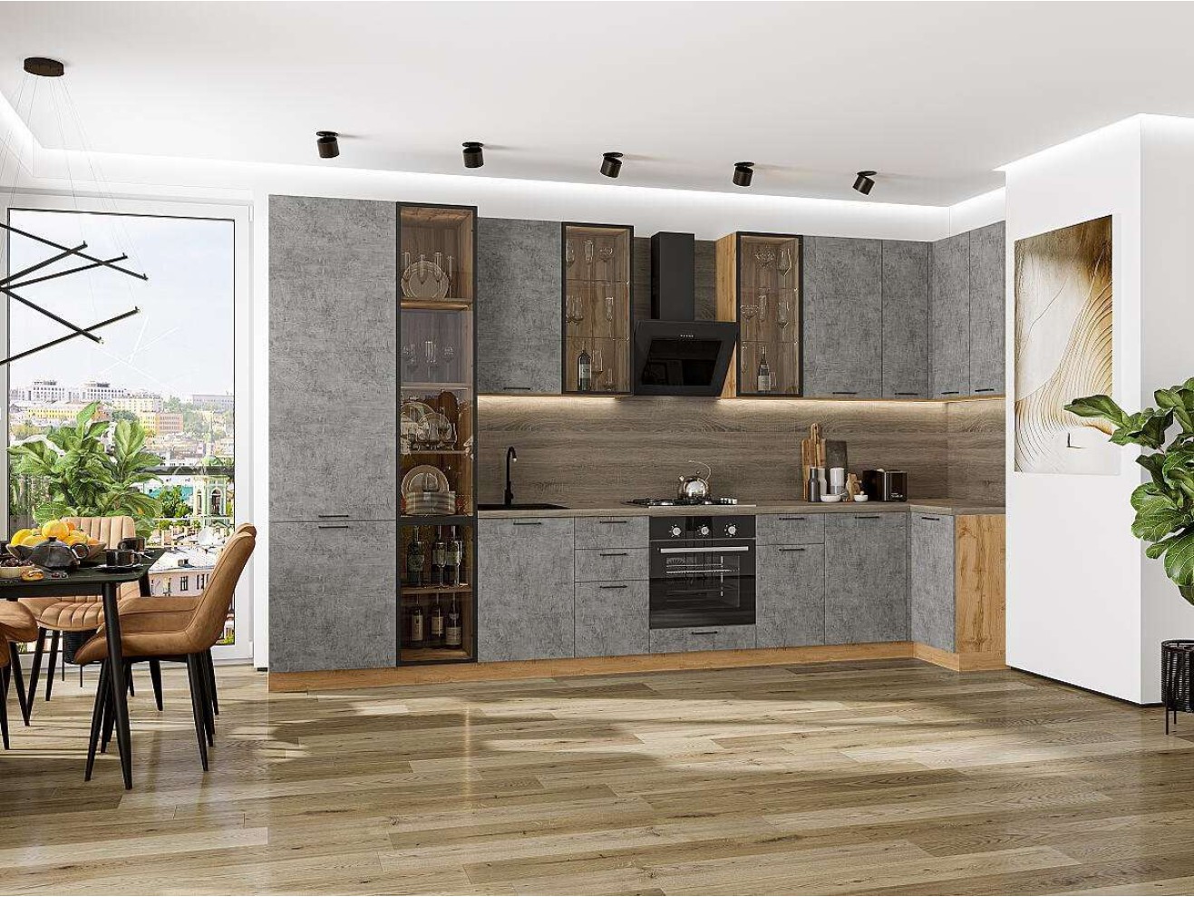 Кухонный гарнитур угловой Флэт-05, ЛДСП, 400×100 см, Камень арт. 1588787