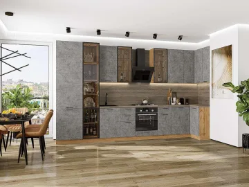 Кухонный гарнитур угловой Флэт-05, ЛДСП, 400×100 см, Камень