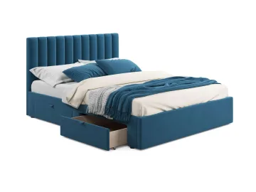 Мягкая кровать Olivia 1600 синяя с ящиками