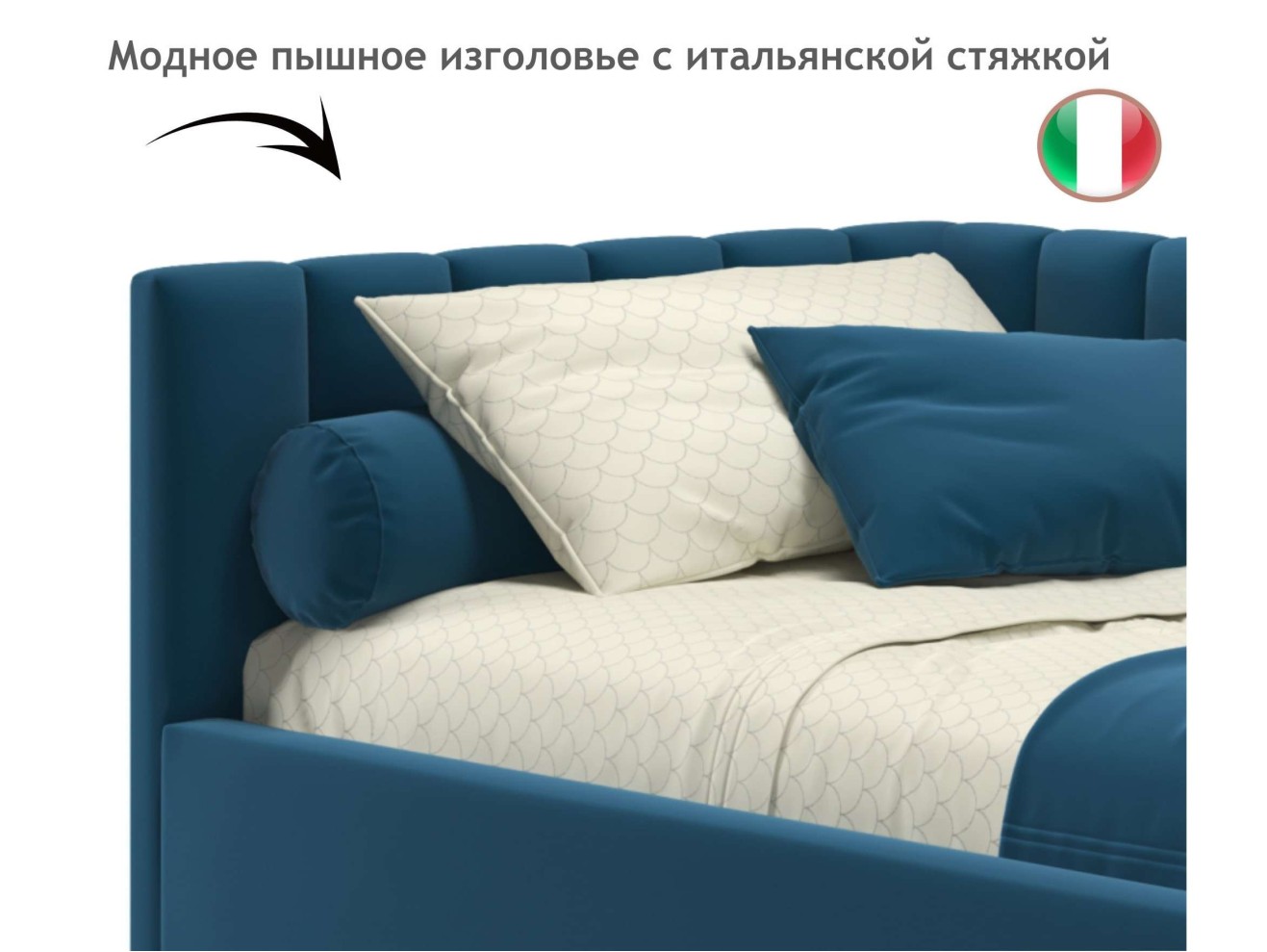 Мягкая кровать Milena 900 синяя с подъемным механизмом и матрасом ГОСТ