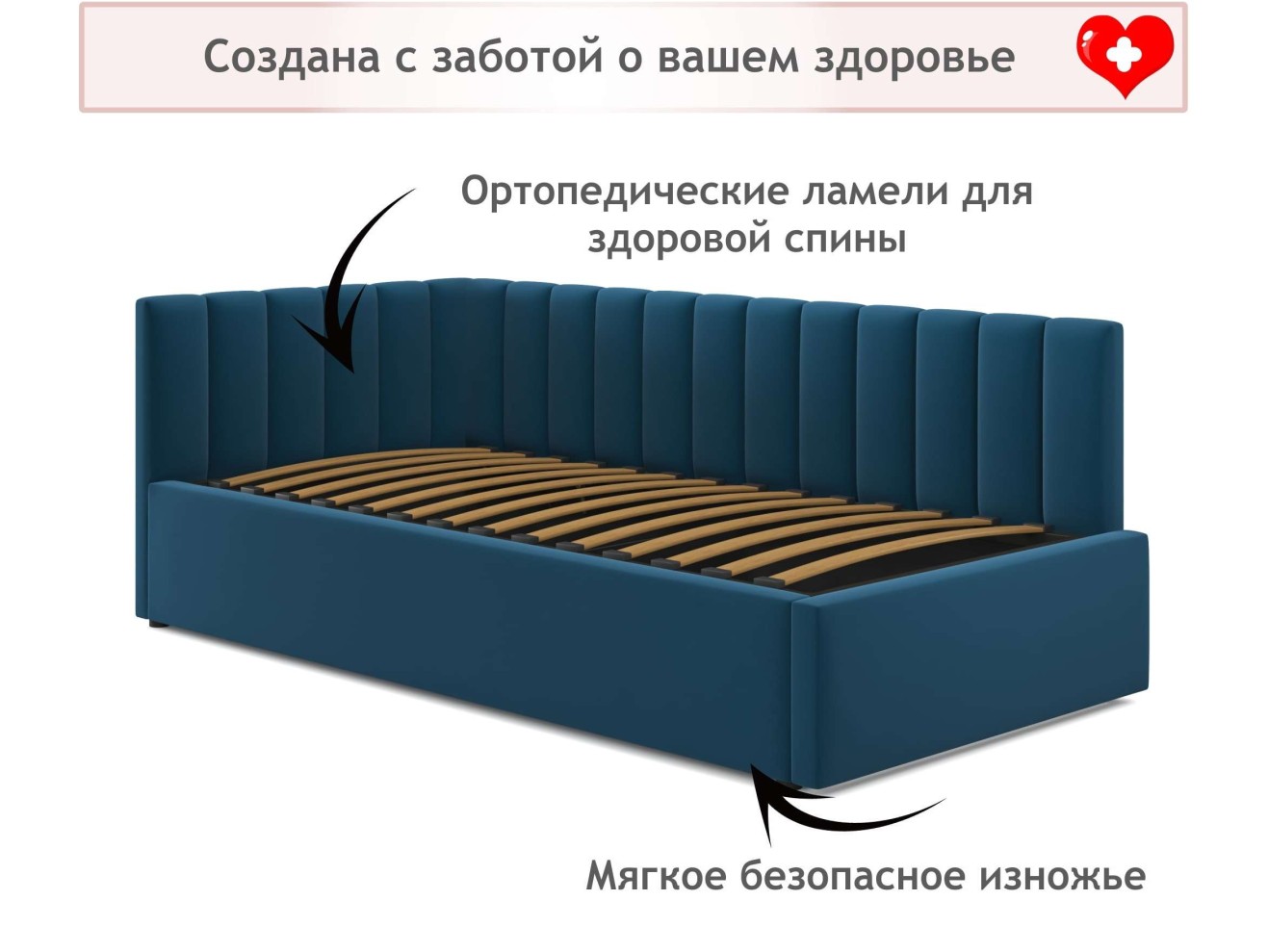 Мягкая кровать Milena с бортиком 900 синяя с подъемным механизмом арт. 994045