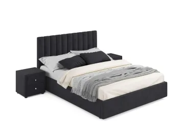 Мягкая кровать с тумбами Olivia 1600 темная с подъемным механизмом