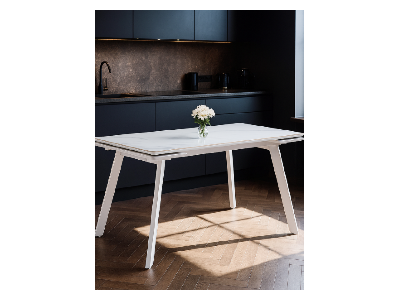 Норман 140 (200) х 80 белый мрамор alpin white / snow white / белый Керамический стол