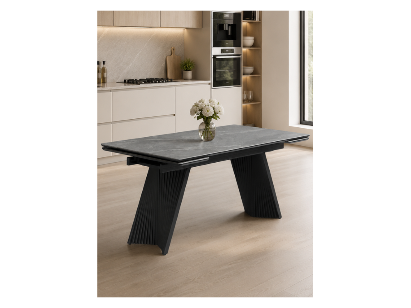Вейв 160(220)х89 larka grey / черный Керамический стол арт. 1258509