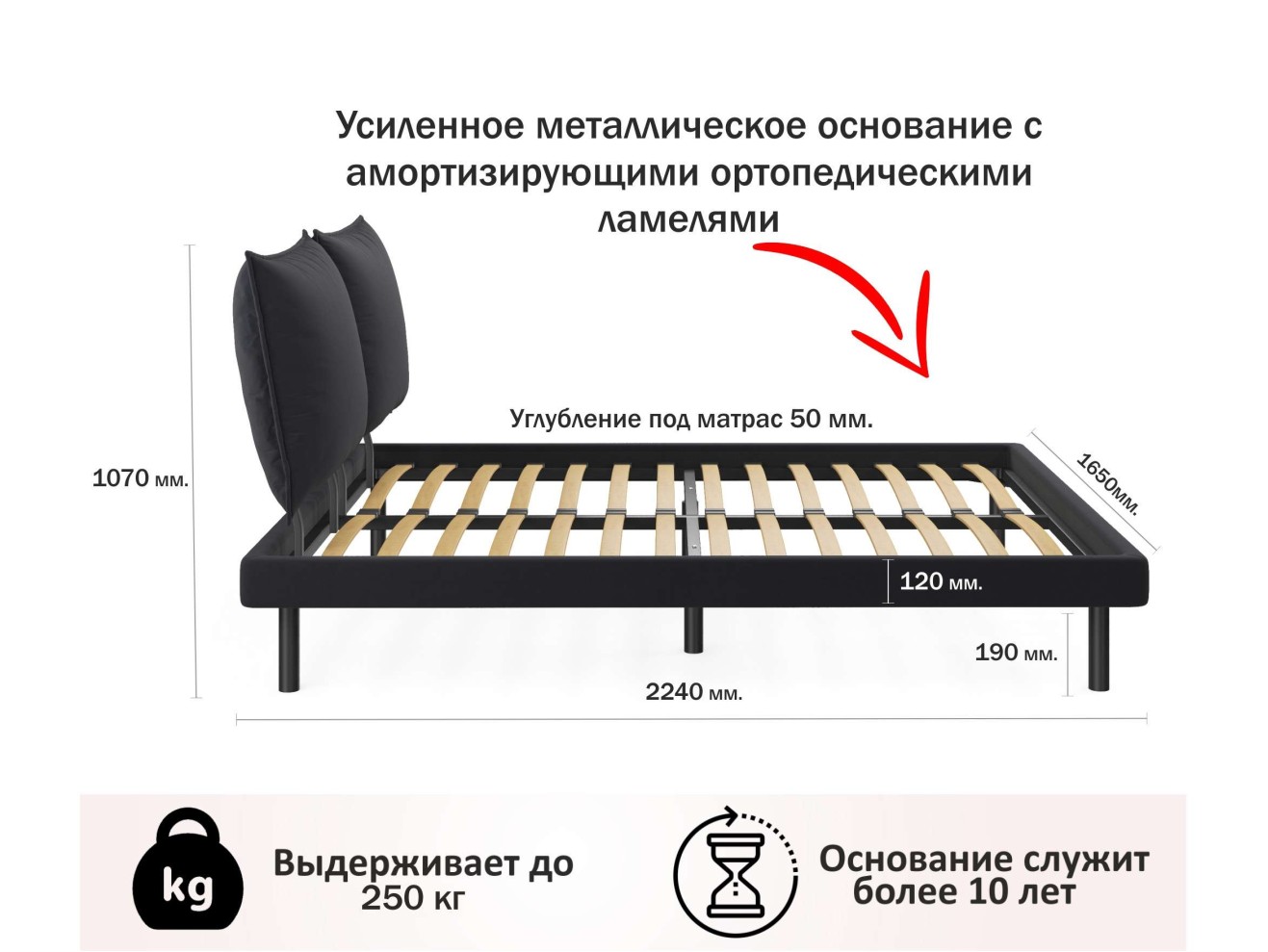 Мягкая кровать Fly 1600 темная с ортопедическим основанием