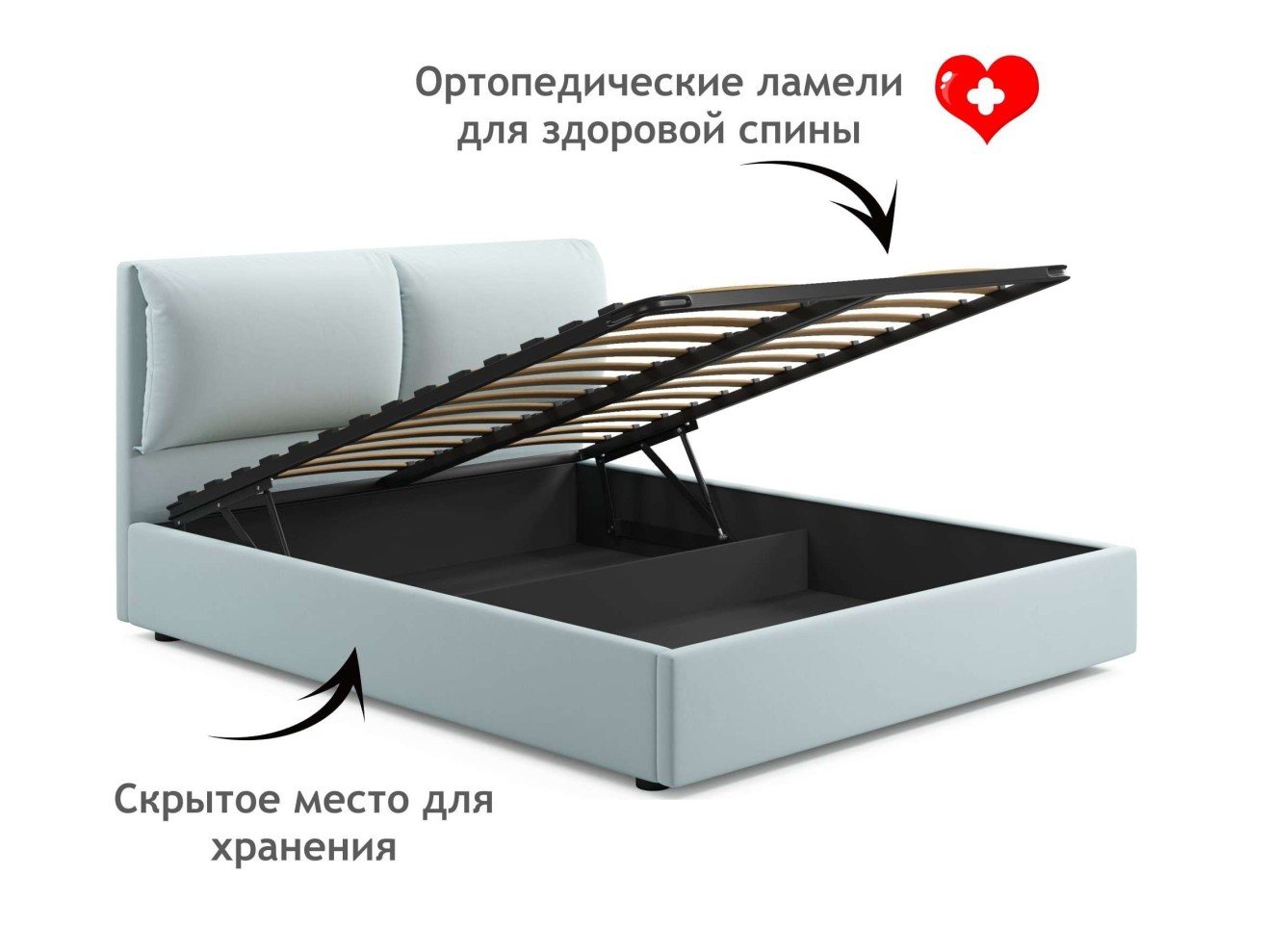 Мягкая кровать Vita 1600 мята пастель с подъемным механизмом