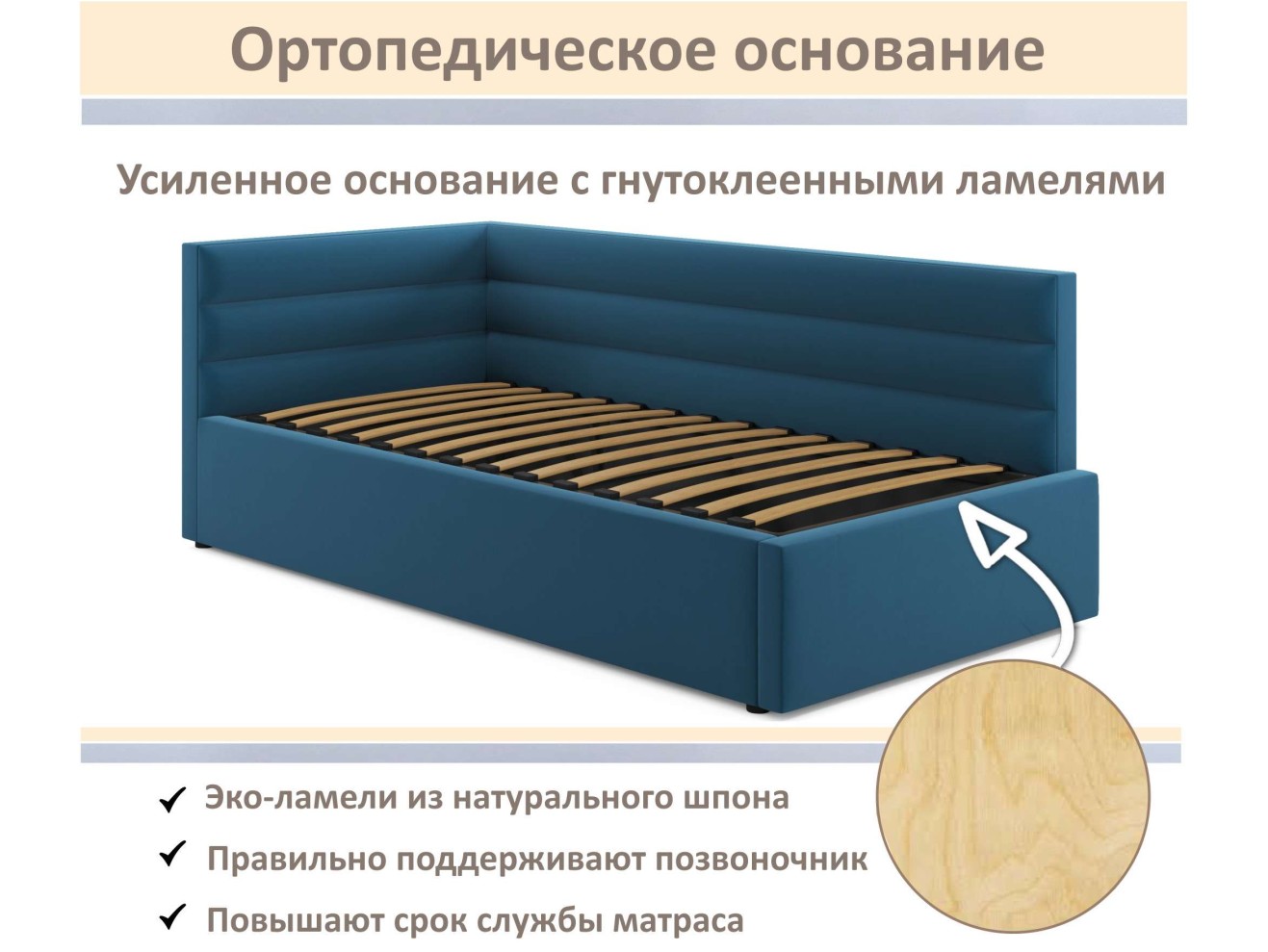 Мягкая кровать-тахта Aura 900 синяя с подъемным механизмом арт. 1246567