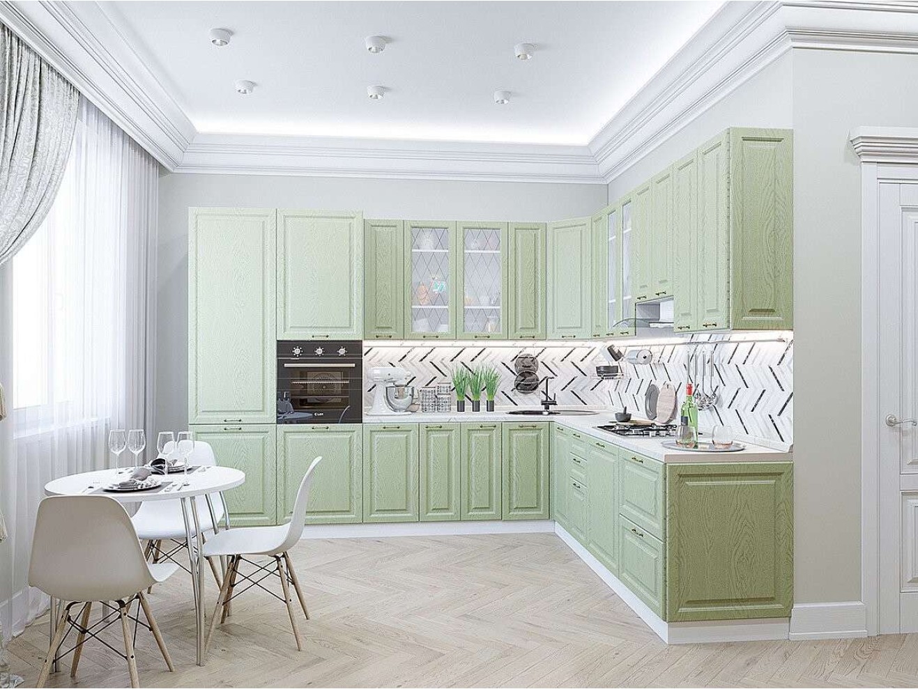 Кухонный гарнитур угловой Ницца-04, МДФ/Стекло, 320×270 см, Дуб оливковый арт. 1588413
