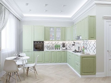 Кухонный гарнитур угловой Ницца-04, МДФ/Стекло, 320×270 см, Дуб оливковый