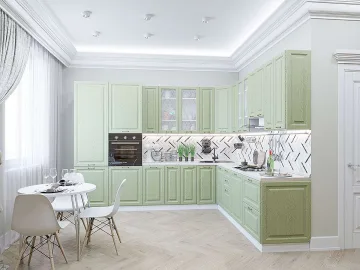 Кухонный гарнитур угловой Ницца-04, МДФ/Стекло, 320×270 см, Дуб оливковый