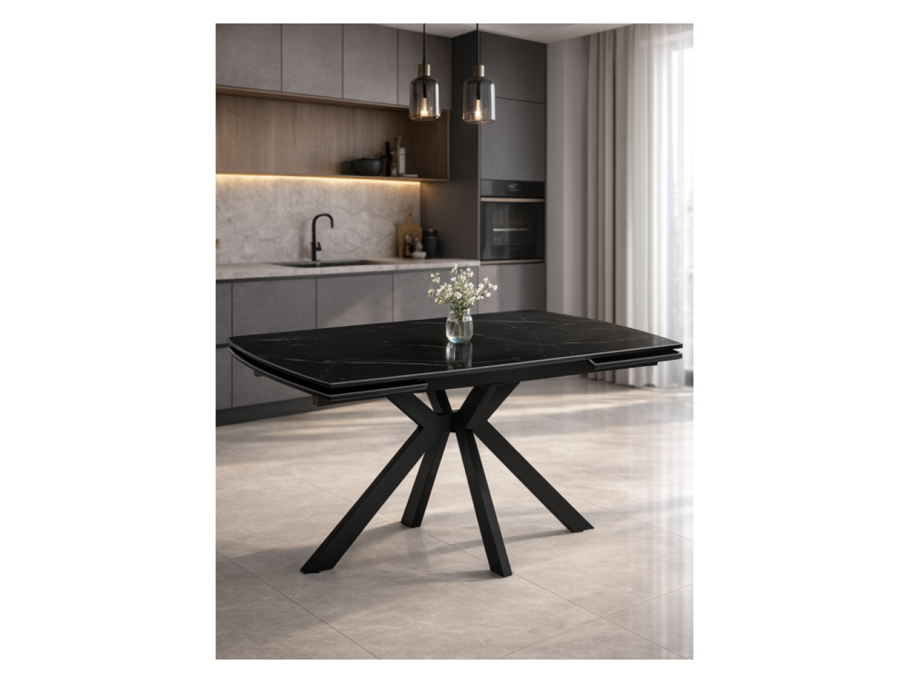 Катчел-2 120(180)x80 matte черный мрамор / черный Керамический стол арт. 1533367