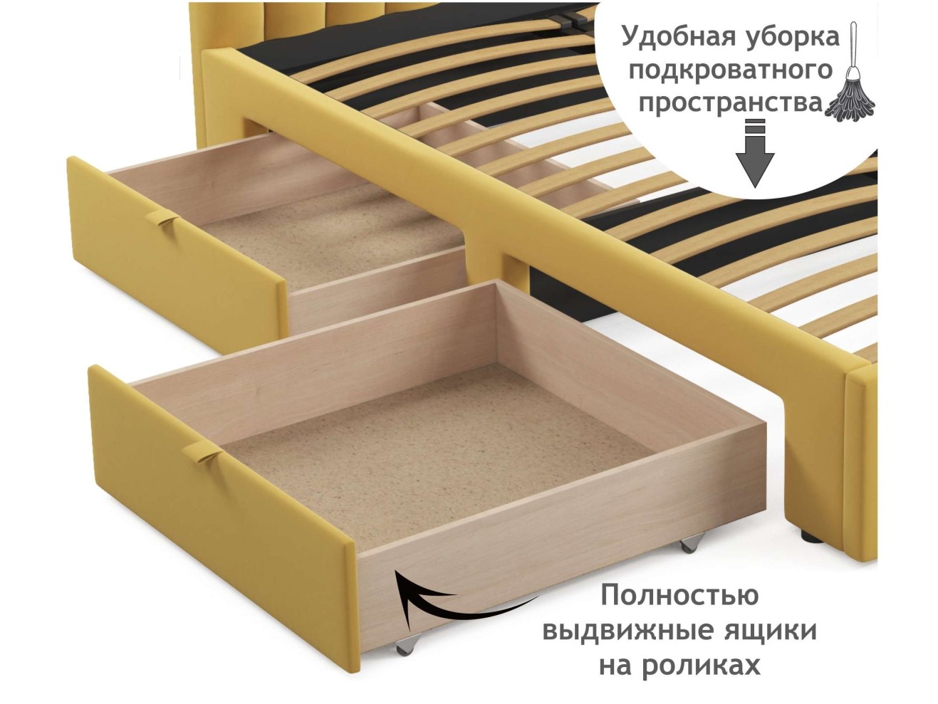 Мягкая кровать-тахта Milena 1200 желтая c ящиками