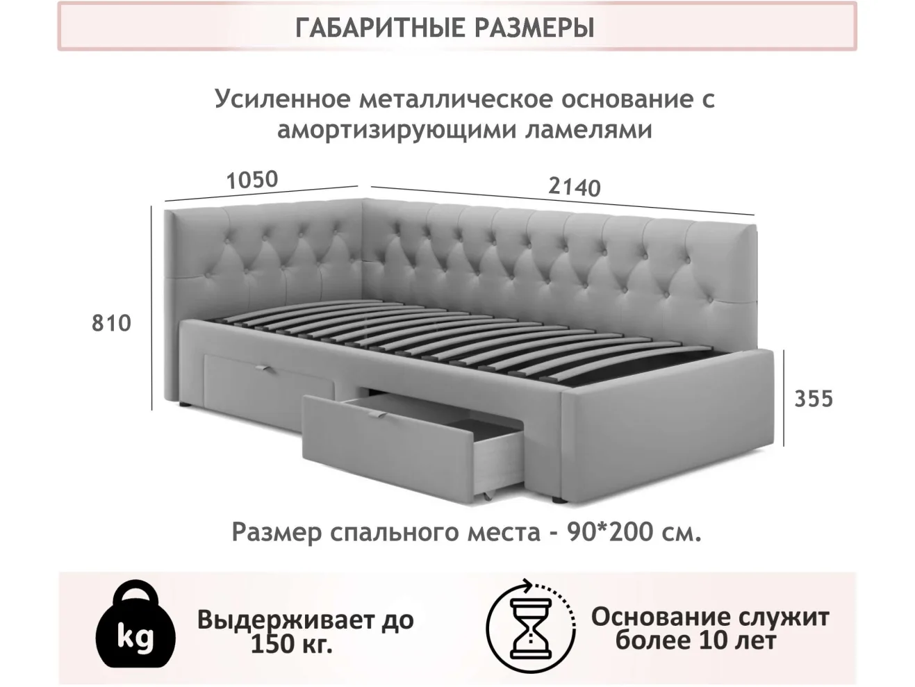 Односпальная кровать-тахта Afelia с ящиками 900 изумруд с ортопедическим основанием арт. 1150581