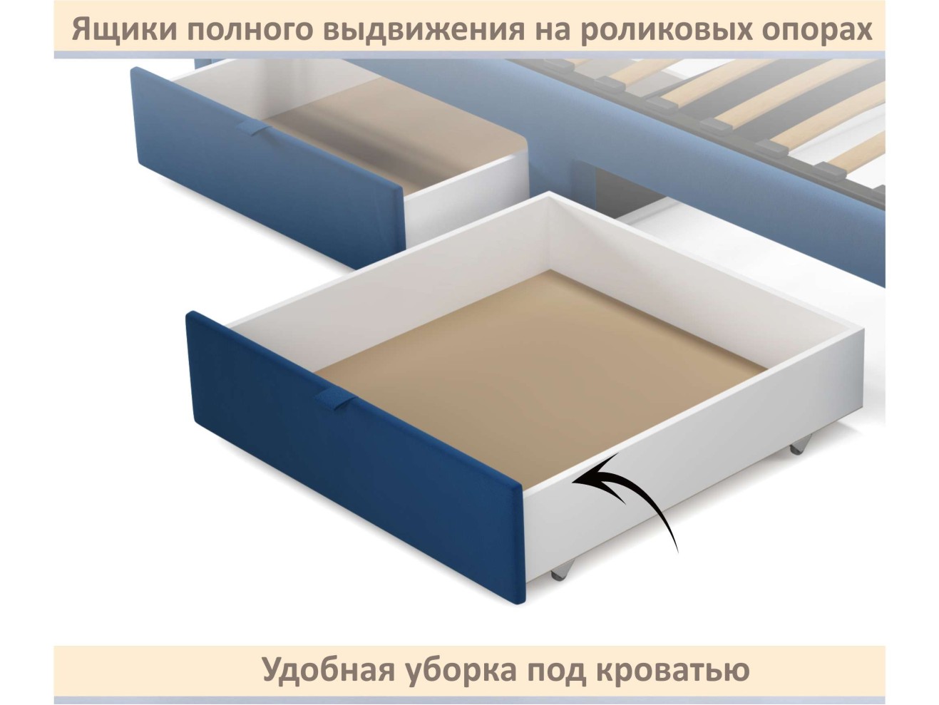 Мягкая кровать-тахта Milena 900 синяя c ящиками