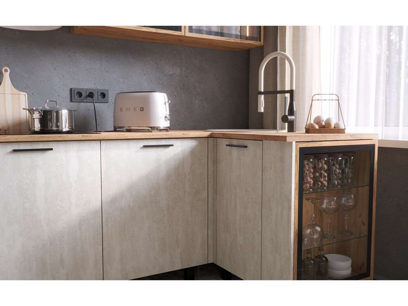 Кухня Рио NEW (металл) 3,8х1,2/1080м (490), компоновка №7, Крафт золотой/Шелковый камень арт. 1579837