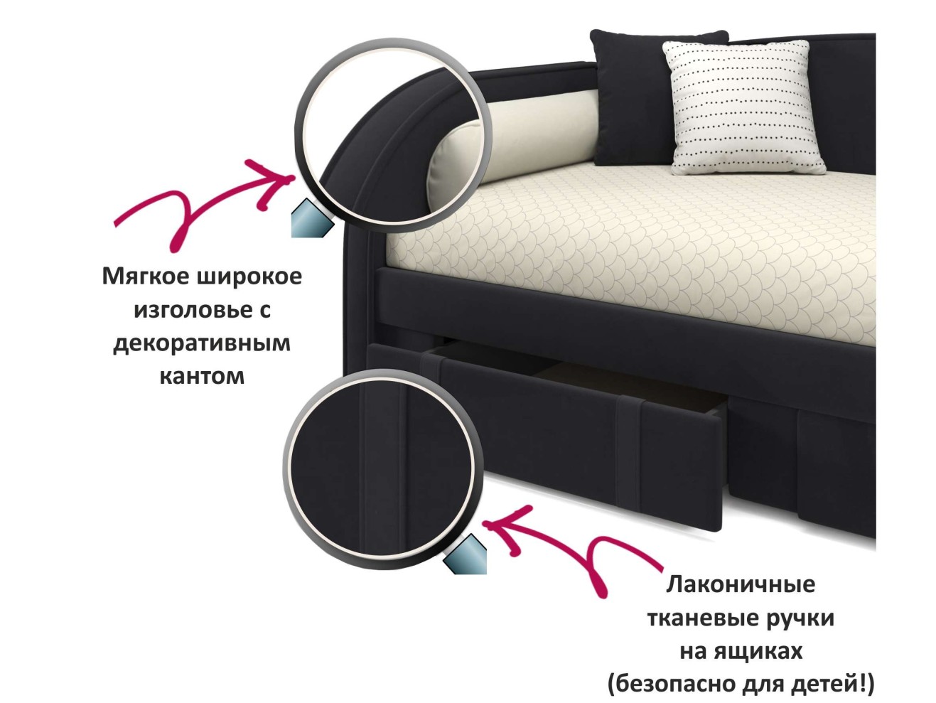 Мягкая кровать Elda 900 темная с ортопедическим основанием и матрасом АСТРА
