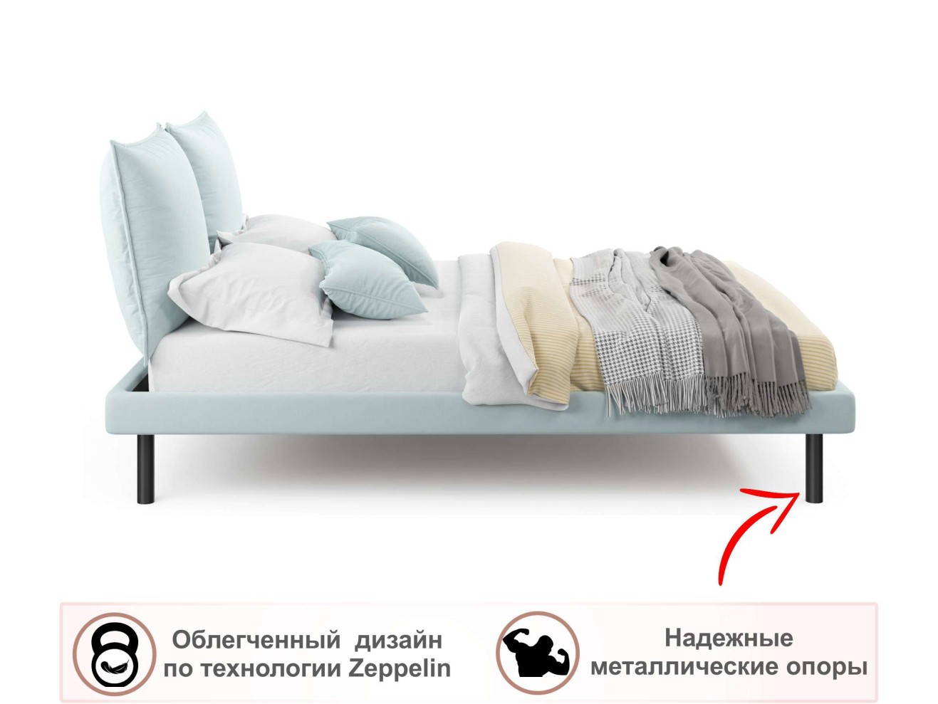 Мягкая кровать Fly 1400 мята пастель с ортопедическим основанием