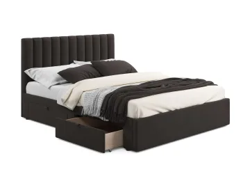 Мягкая кровать Olivia 1600 шоколад с ящиками