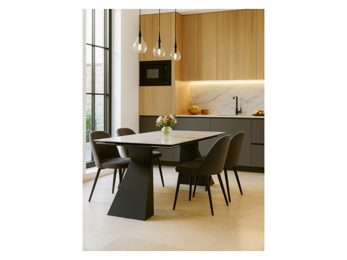 Денхольм 240(290)х100х75 rystal onyx bianco / черный Керамический стол