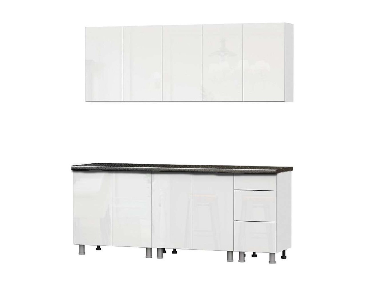 Кухонный гарнитур Модерн New (2,0м) (со столешницей 26 мм) Белый/Белый глянец/Черный