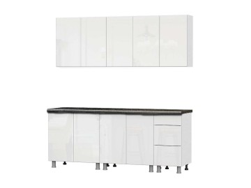 Кухонный гарнитур Модерн New (2,0м) (со столешницей 26 мм) Белый/Белый глянец/Черный