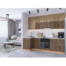 Кухонный гарнитур угловой Флэт-04, МДФ, 100×250 см, Натуральный дуб/Коричневый дуб