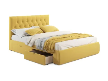 Мягкая кровать Verona 1600 желтая с ящиками