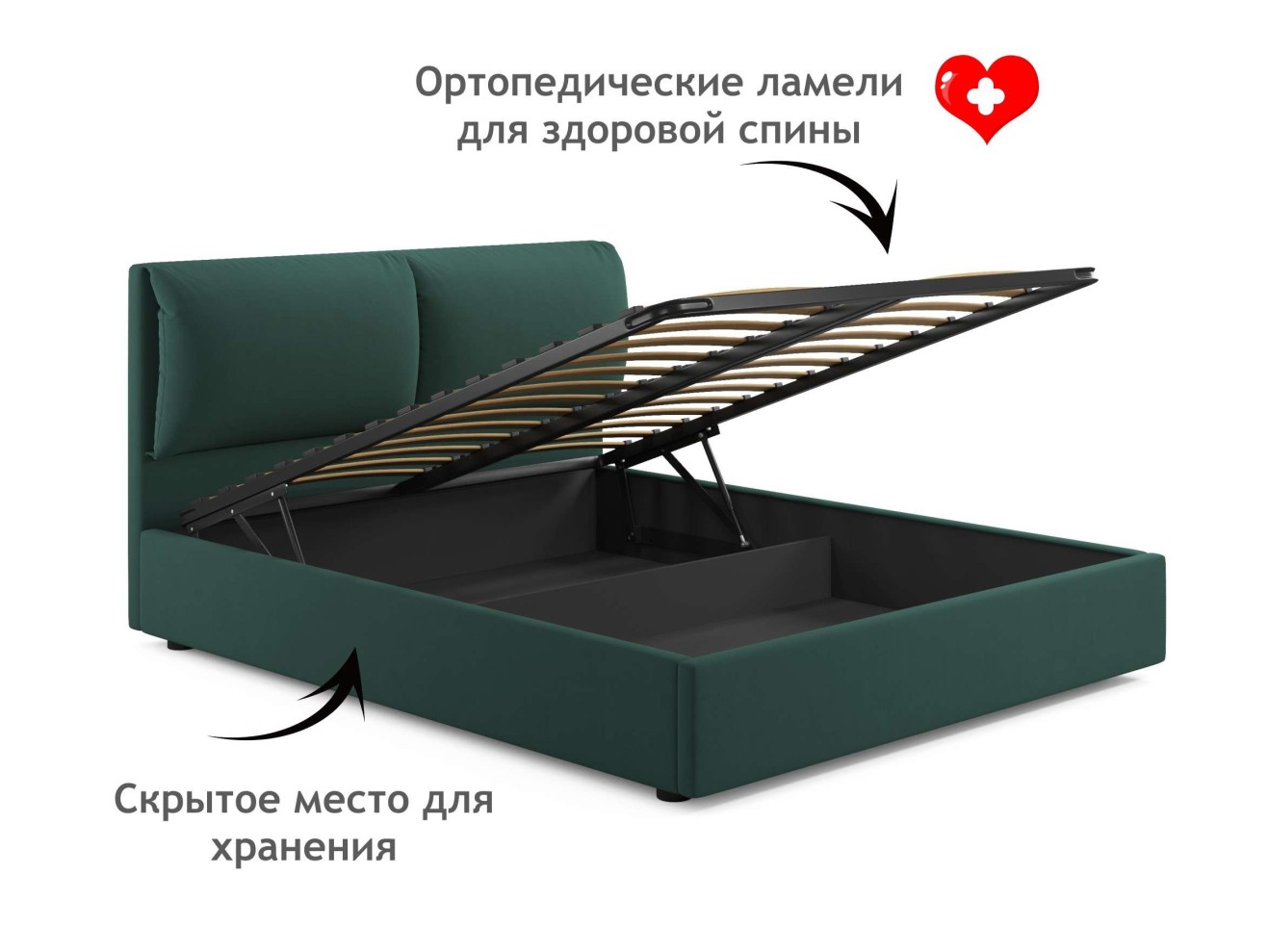 Мягкая кровать Vita 1600 изумруд с подъемным механизмом