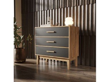 Комод 3 ящика Кельн (800), Крафт золотой/Графит
