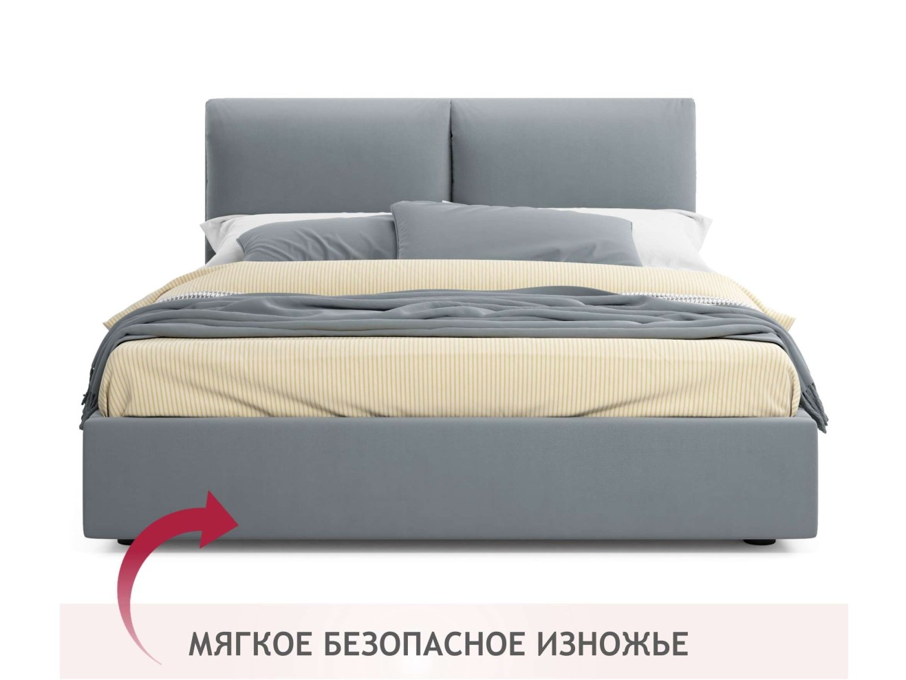 Мягкая кровать Vita 1600 серая с ортопедическим основанием