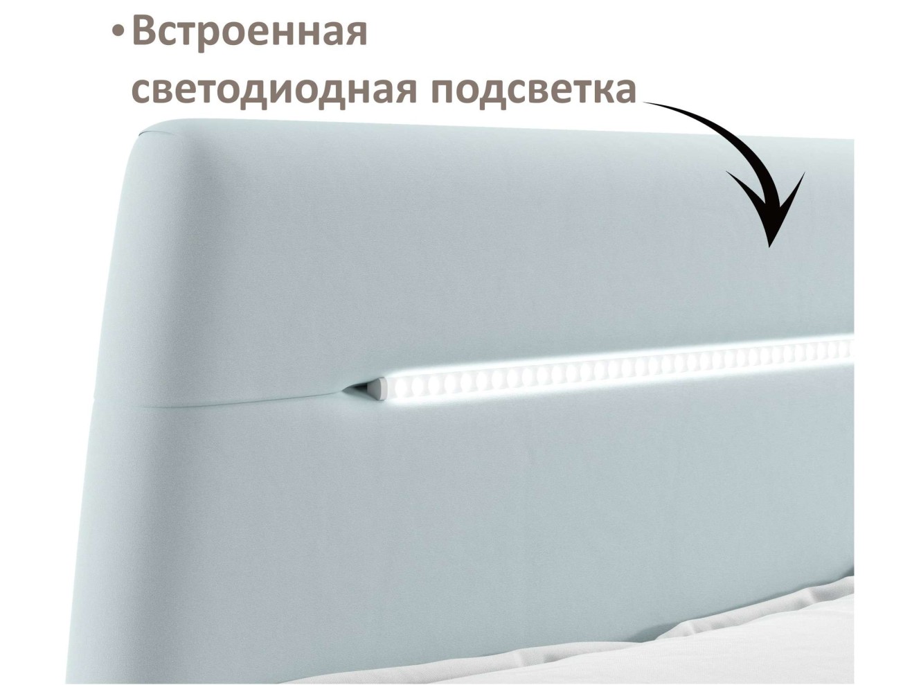 Мягкая кровать NEO с подсветкой и подъемным механизмом мята пастель арт. 1246523