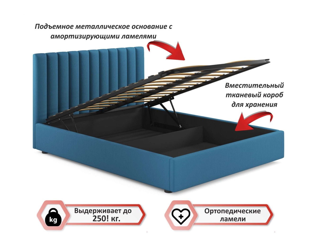 Мягкая кровать Olivia 1800 синяя с подъемным механизмом