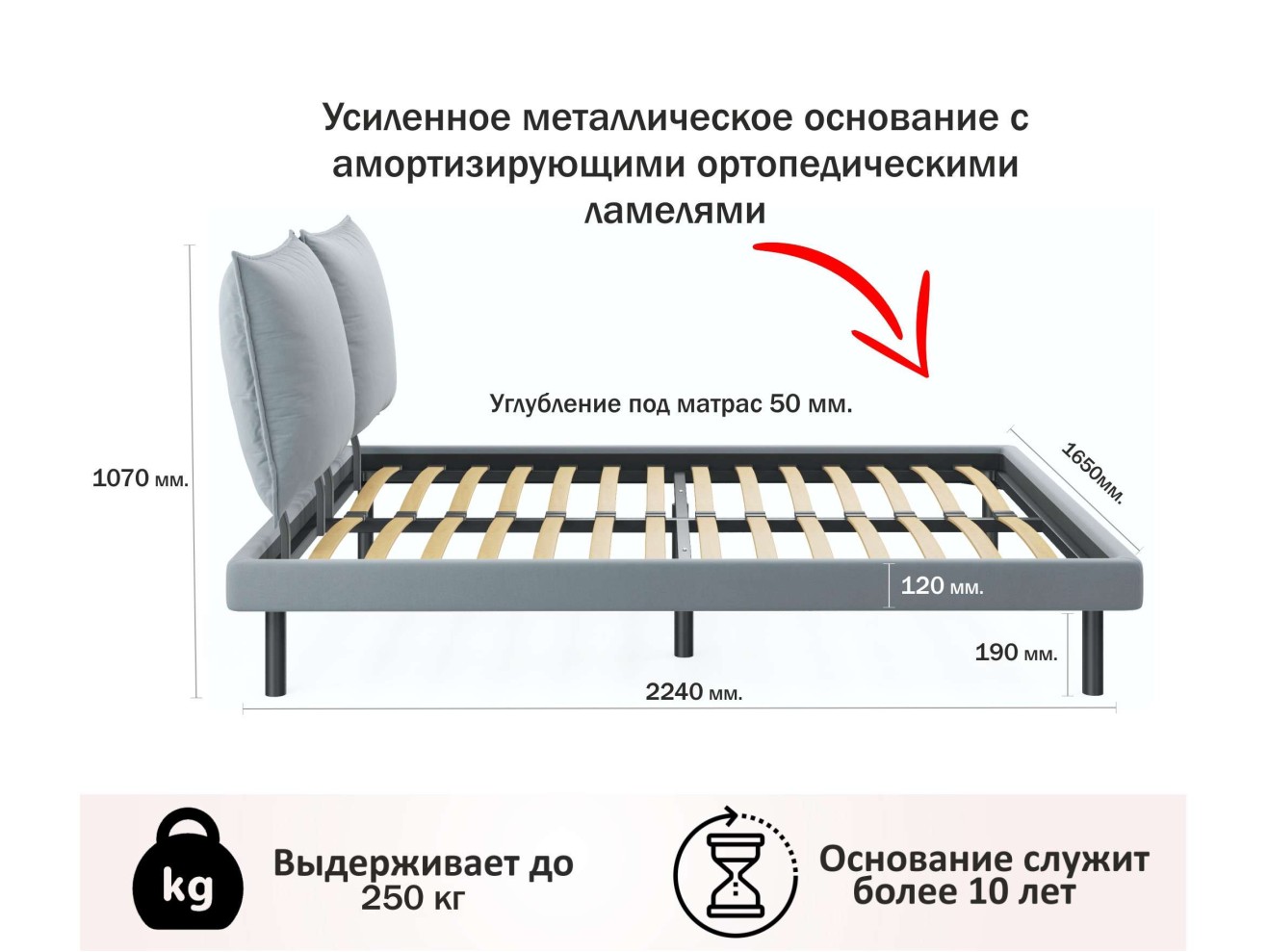 Мягкая кровать Fly 1600 серая с ортопедическим основанием