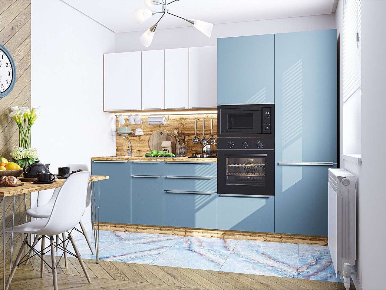 Кухонный гарнитур Фьюжн-07, МДФ, 270 см, Белый шелк/Синий шелк арт. 1587797
