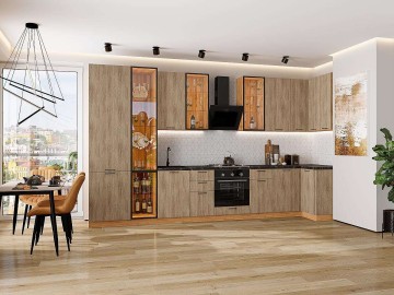 Кухонный гарнитур угловой Флэт-05, ЛДСП, 400×100 см, Натуральный дуб