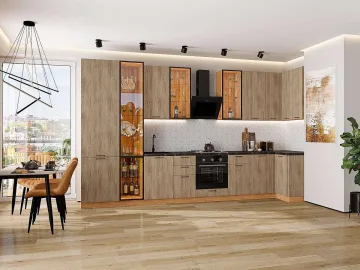 Кухонный гарнитур угловой Флэт-05, ЛДСП, 400×100 см, Натуральный дуб