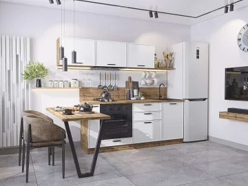 Кухонный гарнитур Фрейм-01, МДФ, 230 см, Белый шелк